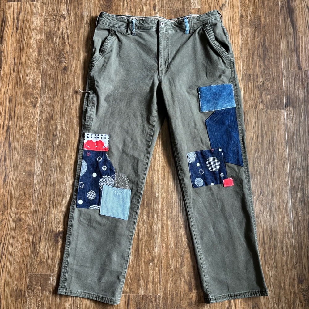 Sashiko Patchwork Men's Pants - Olive Green